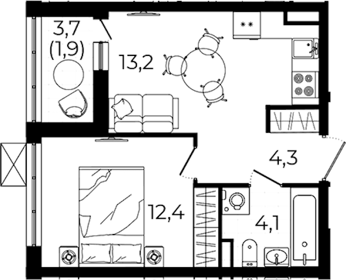 1-комнатная квартира 35.9 м², 12/12 эт., ЖК «А101 Всеволожск»
